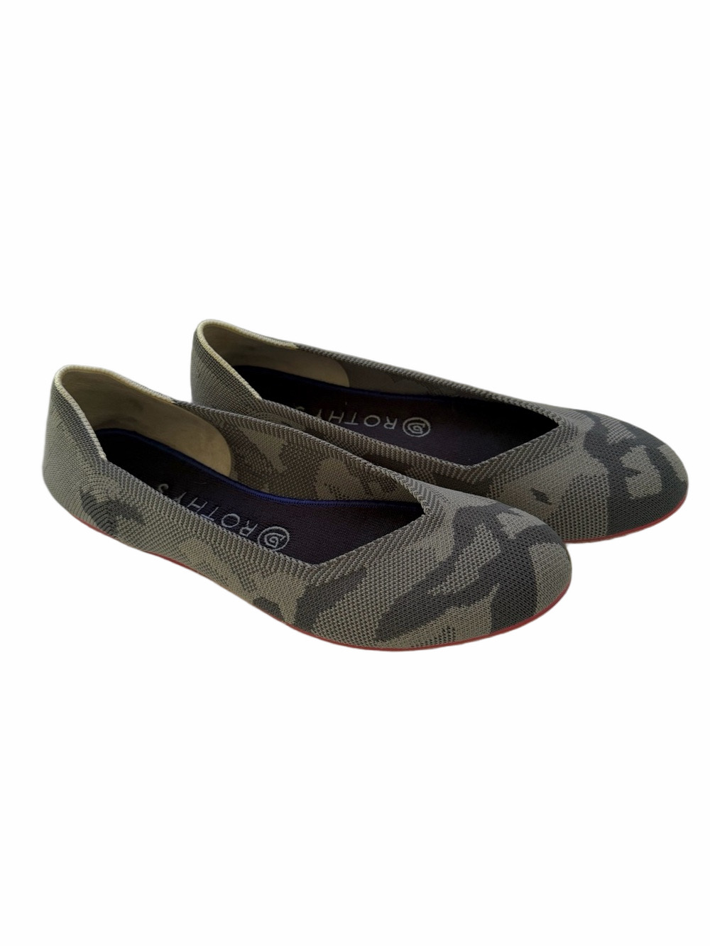Rothy’s Grey Camo Ballet Flat Retired Pattern Size 9.5 White Halo Red Soles EUC